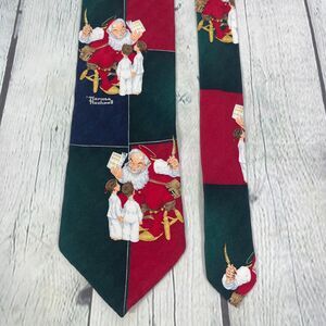 Hallmark Norman Well Tie Red Necktie Silk Christmas 3.5 x58 Short Wide Mens